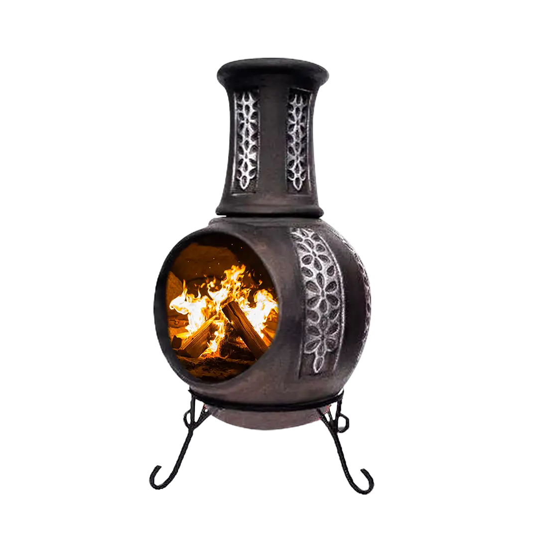 2-pc Floral Black & Silver Chiminea | Best Life Patio